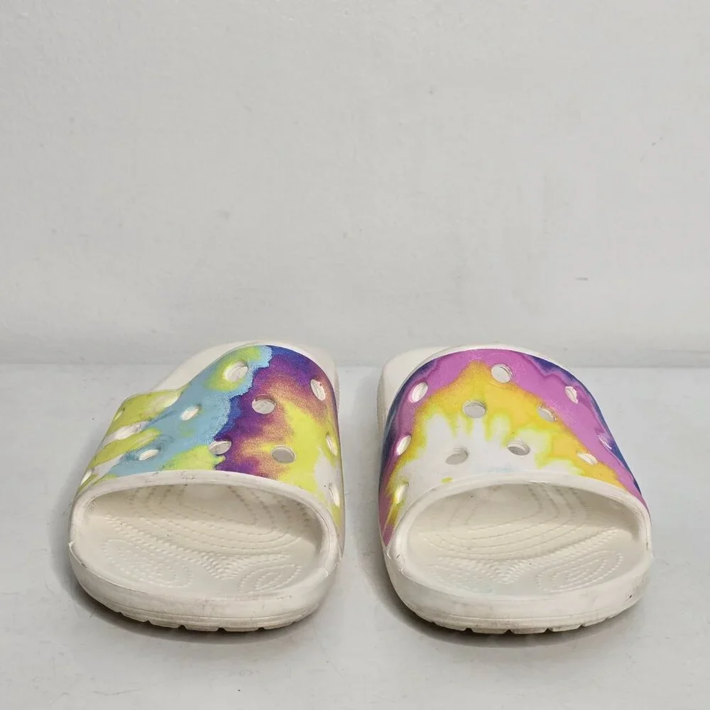 CROCS Classic Slide Kids Sandals Mens 3 / Womens 5 Tie Dye Graphic White